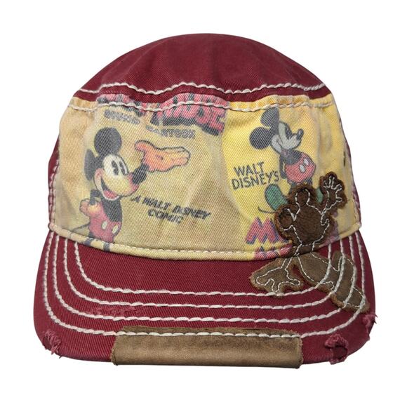 Disneyland Resort Other - Walt Disney's Mickey Mouse Cadet Army Cap Red One Size Adjustable Distressed